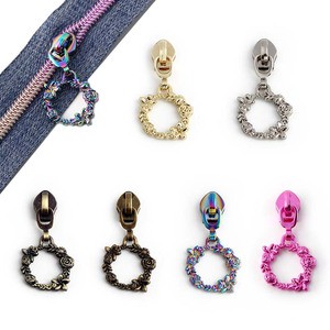 Nolvo World 5# Nylon Zipper Pullers DIY Sewing Accessories Flower-Circle Metal Zipper Sliders for Purse Handbag Making Sewing