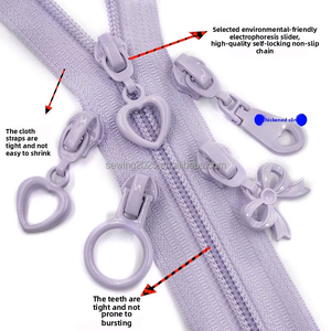 5# Cute Bow Clothing Heart Pendant Colorful Nylon Pull Tab with Zipper Slider Custom Size Alloy Zinc Rubber PVC Material