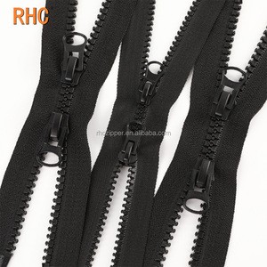 RHC Customized Black Open-End Resin Zipper 5# 8# Double-Headed with Double Sliders for Clothing Coat Luggage Backpack