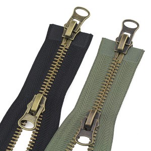 8# Vintage Double Slider Eco-Friendly Sewing Zipper 70/80/90/100/120cm Brass Metal for Coat Jacket DIY Clothing Sewing