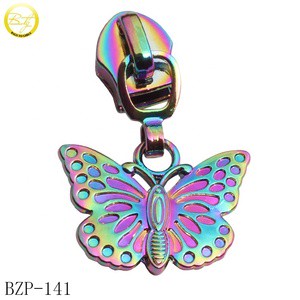 Custom Embossed butterfly Logos Zipper Slider rainbow Color #5 Nylon Reversible Zipper Puller for Bags