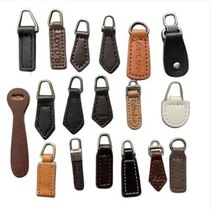 High Quality Custom PU Leather Zipper Slider Wholesale Metal Zipper Puller with High Quality Leather Zipper Sliders