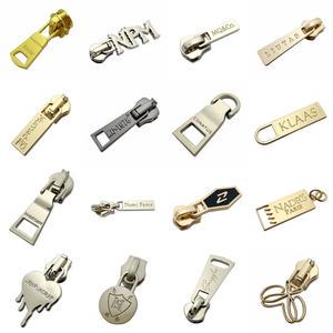 Handbag Accessory Customized Brand Logo Embossed Made Metal Zipper Puller With Slider For Bags/clothing
