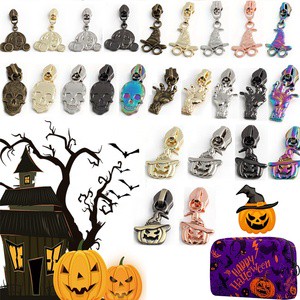 Halloween Exclusive Pumpkin Size #5 Skull Zipper Pull Nylon Tape Compatible for Costumes and Decorations Zipper Sliders