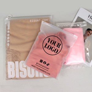 Custom Printed Logo Zipper Plastic Transparent Frosted CPE Slider Zip Lock Packaging Bag for Clothing Underwear