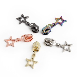Hot Selling High Plating Colorful Size 5 Metal Zipper Sliders Nylon Stars Heart Shape Zipper Pull Lock Head Puller for Bags