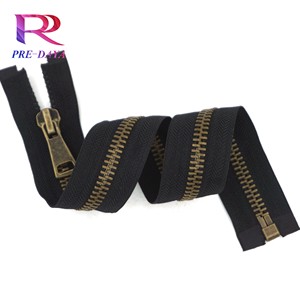 Custom Length High Quality 3# 5# 8# Open End Metal Gold Zipper Semi Auto Lock Sliders Antique Brass Zipper for Jackets