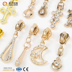 Chenqi 3# 5# 8# Rhinestone Flash Zipper Pulls Plating Zipper Slider Sliver Gold Metal Garment Zinc Alloy Auto Lock Fast Delivery