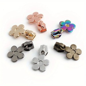 5PCS 5# Nylon Tooth Zipper Sewing Handbag Pocket Flower Shape Zipper Slider Pendant Alloy Zipper Puller
