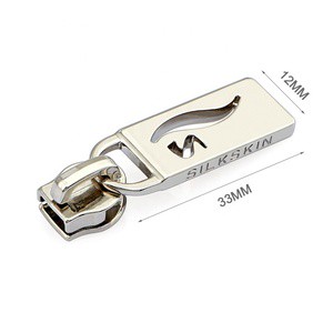 Custom 5# Silver Cut-Out Logo Metal Zipper Puller and Slider for Purses Bags Backpack Handbags