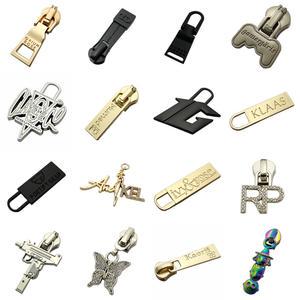 Matte Silver Plating Custom logo Brand Clothing Metal Zipper Puller for Slider