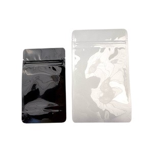 Glossy Black White Smell Proof Double-Sided Mylar Foil Zipper Lock Pouch Flat Heat Sealable Sample Ziplock Bag for Food Storage