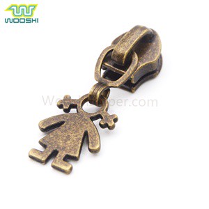 Wholesale Factory Price Custom Logo Antique Puller No Lock Brass Zipper Slider for Handbag Garment Shoes Metal Painted for Bag