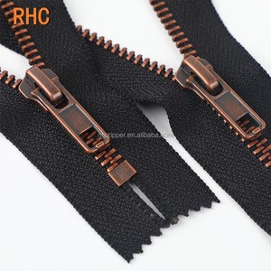 RHC Custom Red Bronze Antique Auto Lock Slider 5# Y-Teeth Zipper with Black Tape for Coat/Jacket Closed-End Accessories