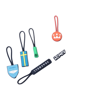 Durable Plastic Custom 3D Silicone Zipper Puller PVC Slider Rubber Zipper Head with Waxed String for Sports Clothing