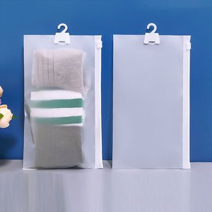 1 Pack of 100 Transparent Self-Sealing PE Plastic Hanging Hook Bags for Underwear Socks Clothing and Shoes Packaging