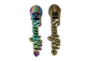 High Quality Zipper Puller Manufacturer Custom Letter logo Zip Slider #5 Head Purse Metal Brand Puller Tags for Leather Crafts