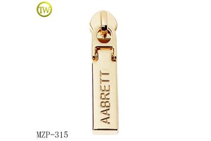 High Polished Bags Metal Parts Brand Zipper Slider Logos Gold Plated Garment Accessory Zipper Puller for Coat