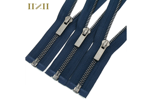 High Quality Custom Length 3# 5# 8# Auto Lock Closed End Metal Zipper for Jeans Jackets Denim Blue Metal Zipper
