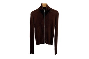 Double Slider Zipper Knitted Cardigan Long Sleeve Elastic Cashmere Sweater for Women