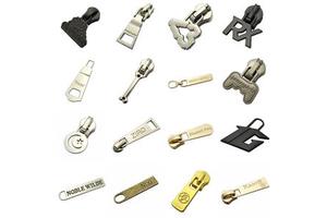 Brushed Antique Brass Color Custom logo Embossed Metal Zipper Puller for Bag / Clothes