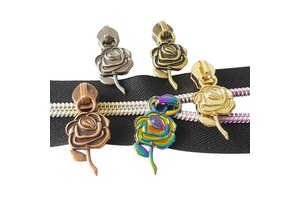 Fashion Customize Zipper Slider Head and Puller Rose Flower Zip Slider Puller Metal for Handbags