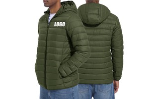 Custom Men's Winter Canvas Windbreaker Puffer Jacket Slider Hood Casual High Street Style Zipper Closure Contrast Color Coating