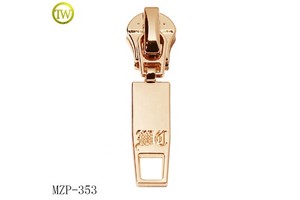 Custom Engraved logo Zipper Tape Gold Plated Bags Accessory Metal Alloy Zipper Puller Tags With Slider