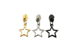 Five Star Luxury Metal Zipper Sliders Gold Silver Gunmetal Antiqued Brass & Zinc Alloy Puller Slider Head for Bags and Garments