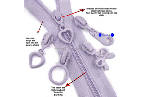 5# Adorable Bow Clothing Heart Pendant Colorful Nylon Pull Tab with Zipper Slider Custom Size Alloy Zinc Rubber PVC Material