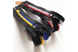 RHC Open-end Resin Zipper #8 Auto Lock Slider Latest Design OEM Colorful Alphabet Custom Brand Name Letter Teeth Plastic Jacket