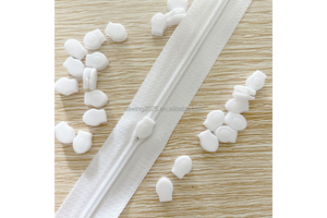 No. 3 No Handle Plastic Puller This White Unlocked Zipper Pull Nylon Zipper with Plastic Pull Lock