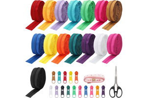 20 Pcs #5 Nylon Open End Zipper Coils with 100 Zipper Sliders Tape Assorted Sewing Craft Supplies for Bags Garments Plastic Made