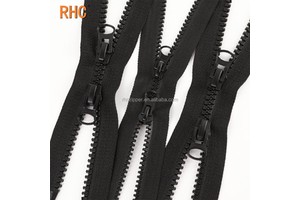 RHC Customized Black Open-End Resin Zipper 5# 8# Double-Headed with Double Sliders for Clothing Coat Luggage Backpack