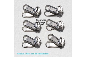 YKK No. 10 Double Zipper Pull Tab Slider Silver and Black Plastic Rectangular Pattern in Stock Gray Slider