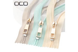 OCO Manufactur Zipper Custom 3# 5# Nylon Zipper Gold Slider Zipper for Wallet