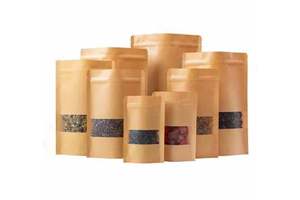 Customized Recycled Stand up Pouches Dry Food Packaging Brown Kraft Paper Bags with Translucent Window