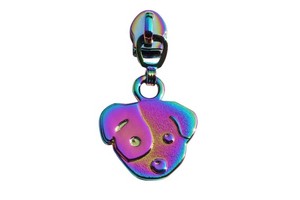 Custom 3D Dog Logo Rainbow Zipper Slider Metal Alloy Clothing Accessory