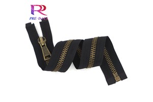 Custom Length High Quality 3# 5# 8# Open End Metal Gold Zipper Semi Auto Lock Sliders Antique Brass Zipper for Jackets