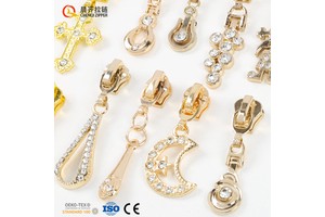 Chenqi 3# 5# 8# Rhinestone Flash Zipper Pulls Plating Zipper Slider Sliver Gold Metal Garment Zinc Alloy Auto Lock Fast Delivery