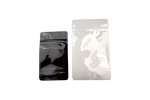 Glossy Black White Smell Proof Double-Sided Mylar Foil Zipper Lock Pouch Flat Heat Sealable Sample Ziplock Bag for Food Storage