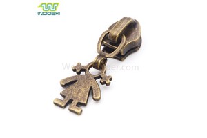 Wholesale Factory Price Custom Logo Antique Puller No Lock Brass Zipper Slider for Handbag Garment Shoes Metal Painted for Bag