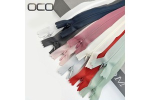 OCO Factory Price Wholesale Close-end 3# Lace Zipper Tape With Drop of Slider Hidden Teeth Nylon Invisible Zipper for Dress