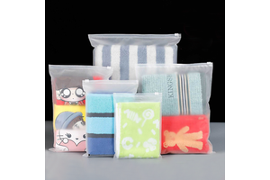 GRS Certificate EN15343 Custom Printed Logo Zipper Plastic Packaging Transparent Frosted Slider Zip Lock Packaging Bag for Fabric