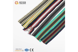 Fashion Custom 5# Nylon Color Striped Fabric Gun/Silver Teeth Polyester Zipper Long Chain Zipper